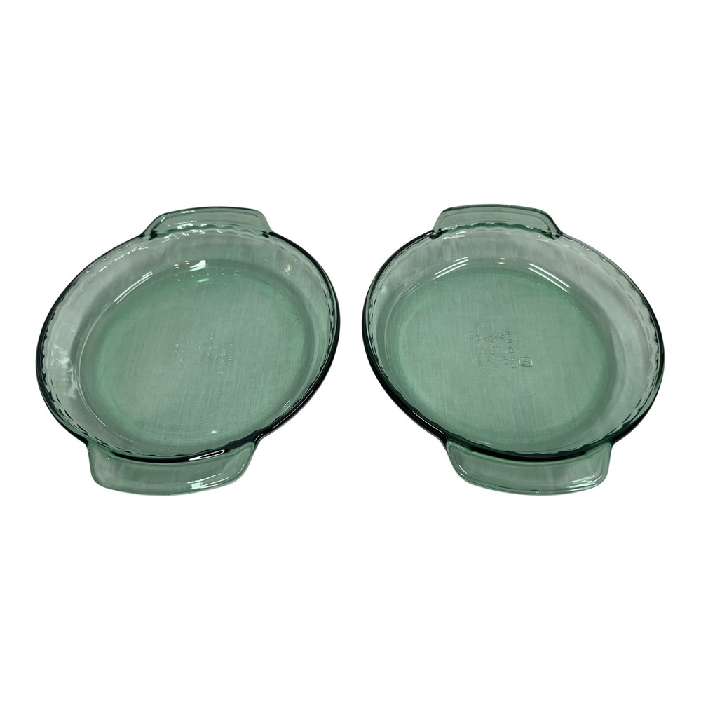Anchor Hocking Fire-King Green Glass Deep Pie Plate 9in 1Qt Set of 2 1075